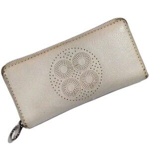 Authentic Coach Off-White Zip-Around Wallet – Perforated C Logo Leather Clutch